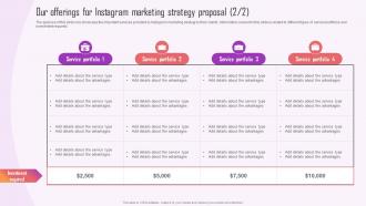 Our Offerings For Instagram Marketing Strategy Proposal Ppt Topics Template Designed