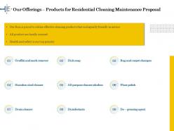 Our offerings products for residential cleaning maintenance proposal ppt file example introduction
