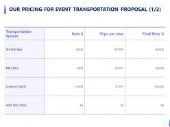 Our Pricing For Event Transportation Proposal System Ppt Powerpoint Presentation Slides Outfit