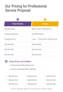 Our Pricing For Professional Service Proposal One Pager Sample Example Document