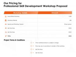 Our pricing for professional skill development workshop proposal session ppt powerpoint presentation deck