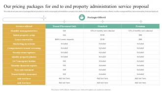 Our Pricing Packages For End To End Property Administration Service Proposal