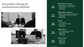 Our Product Offering For Communication Playbook Public Relation Communication