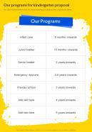 Our Programs For Kindergarten Proposal One Pager Sample Example Document