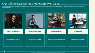 Our Robotic Exoskeletons Representatives Team Exoskeleton IT Ppt Information