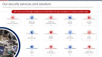 Our Security Services And Solutions Smart Security Systems Company Profile Ppt Slides Infographics