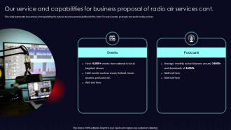 Our Service And Capabilities For Business Proposal Of Radio Air Services Ppt Show Background Image