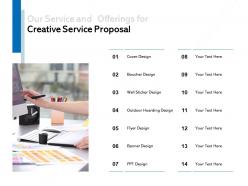 Our service and offerings for creative service proposal ppt powerpoint presentation file samples