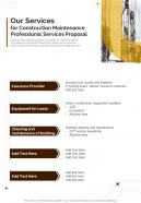 Our Services For Construction Maintenance Professional Services Proposal One Pager Sample Example Document