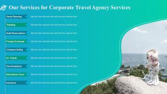 Our services for corporate travel agency services ppt slides designs