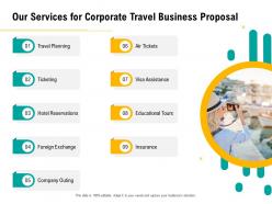 Our services for corporate travel business proposal assistance ppt templates