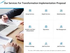 Our services for transformation implementation proposal ppt slides shapes