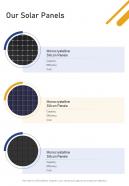 Our Solar Panels Solar Panel Installation Proposal One Pager Sample Example Document