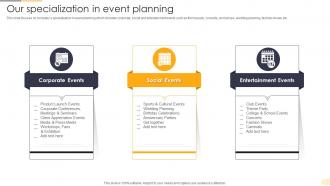 Our Specialization In Event Planning Corporate Event Management Company Profile