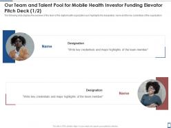 Our team and talent mobile health investor funding elevator pitch deck