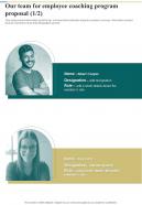 Our Team For Employee Coaching Program Proposal One Pager Sample Example Document