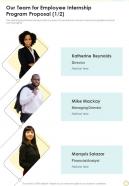 Our Team For Employee Internship Program Proposal One Pager Sample Example Document