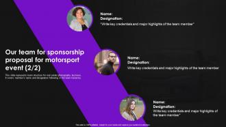 Our Team For Sponsorship Proposal For Motorsport Event Ppt Powerpoint Presentation Professional