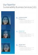 Our Team For Sustainability Business Services One Pager Sample Example Document