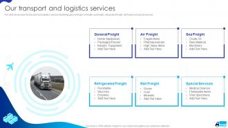 Our Transport And Logistics Services Cargo Transport Company Profile Ppt Slides Graphics Template