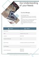 Our Understanding Of Your Needs Event Management Proposal One Pager Sample Example Document
