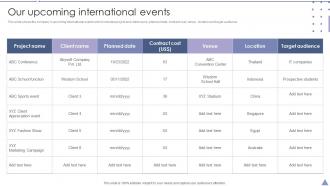Our Upcoming International Events Convention Planner Company Profile
