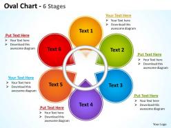 Oval chart 6 stages shown by flower petals of various colors powerpoint templates 0712