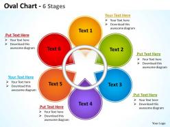 Oval chart 6 stages shown by flower petals of various colors powerpoint templates 0712