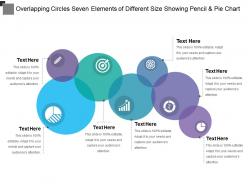 Overlapping circles seven elements of different size showing pencil and pie chart