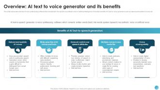 Overview AI Text To Voice Generator AI Text To Speech Generator Platform AI SS V