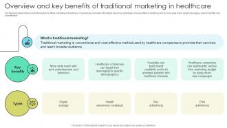 Overview And Key Benefits Of Traditional Marketing Increasing Patient Volume With Healthcare Strategy SS V