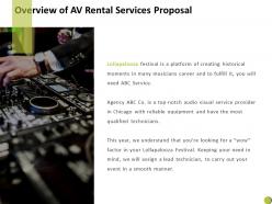 Overview of av rental services proposal ppt powerpoint presentation summary display