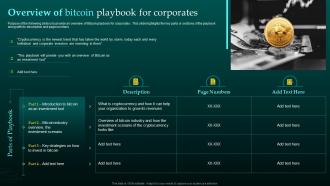 Overview Of Bitcoin Playbook For Corporates Cryptocurrency Investment Guide For Corporates