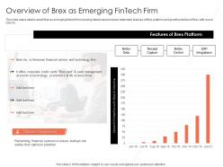 Overview of brex as emerging fintech firm brex investor funding elevator ppt show designs