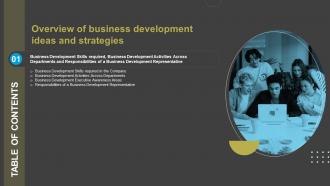 Overview Of Business Development Ideas And Strategies Table Of Contents
