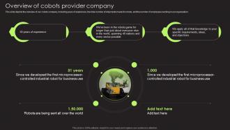 Overview Of Cobots Provider Company Cobot Safety And Risk Factors
