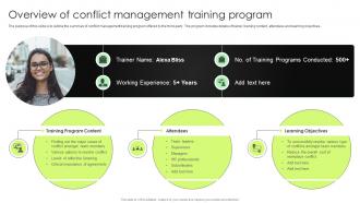 Overview Of Conflict Management Training Program Complete Guide To Conflict Resolution