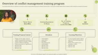 Overview Of Conflict Management Training Program Workplace Conflict Resolution Managers Supervisors