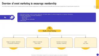 Overview Of Event Marketing To Encourage Membership Charity Organization Strategic Plan MKT SS V