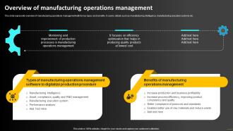 Overview Of Manufacturing Operations Management Operations Strategy To Optimize Strategy SS