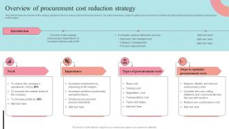 Overview Of Procurement Cost Reduction Strategy Supplier Negotiation Strategy SS V
