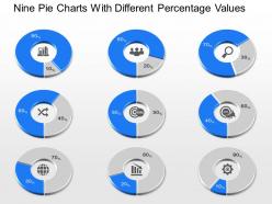 Ox nine pie charts with different percentage values powerpoint template