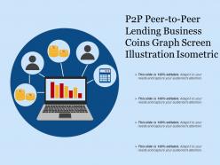 P2p peer to peer lending business coins graph screen illustration isometric
