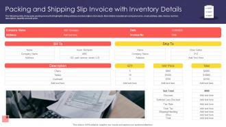 Packing And Shipping Slip Invoice With Inventory Details