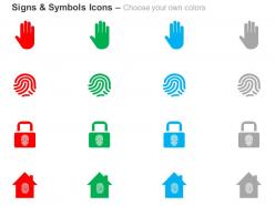 Palm finger print lock home safety ppt icons graphics