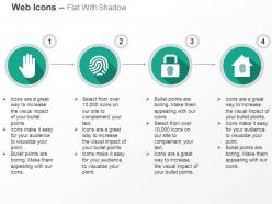 Palm whorl fingerprint lock and home secure ppt icons graphics