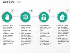Palm whorl fingerprint lock and home secure ppt icons graphics