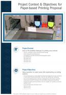 Paper Based Printing Proposal For Project Context And Objectives One Pager Sample Example Document