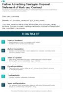 Partner Advertising Strategies Statement Of Work And Contract One Pager Sample Example Document