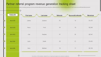 Partner Referral Program Revenue Generation Tracking Sheet Guide To Referral Marketing